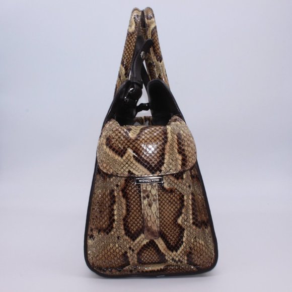 Michael Kors Gia Satchel, Mumbay Python, Molaus Natural Minor Defect, New - Picture 11 of 12